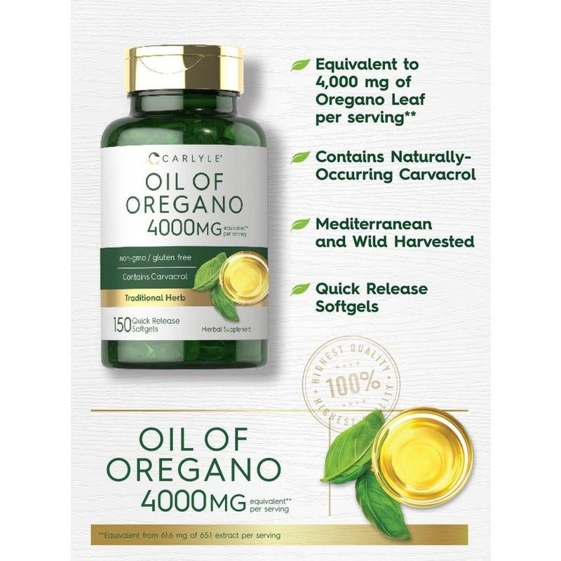 Carlyle Oregano Oil 4000Mg Supplement | 150 Softgel Capsules | Contains Carvacrol | Non-Gmo & Gluten Free Formula