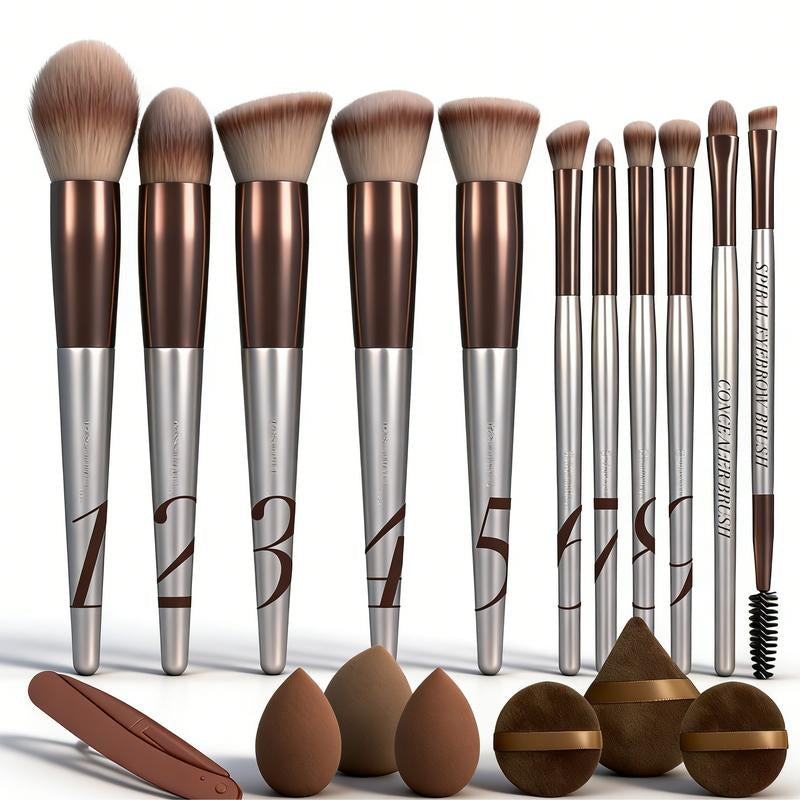Makeup Set (11 Brushes+3 Sponges&Puffs) ； Free Tutorial for Beginners；Makeup Brushes Set 1 Set Multifunctional Makeup Brushes Makeup Tools for Women Cosmetics Brushes Set Makeup Kits Cosmetics Kits Concealer Brush